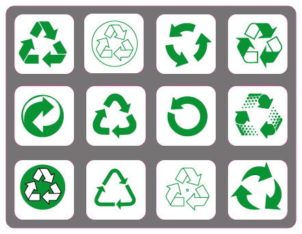  tuzin 'podstawowych' wariacji znaku recyklingu 